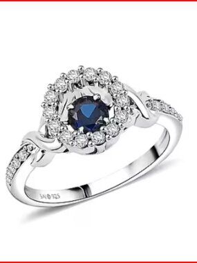 Dazzling Lab Created Blue and White Sapphire Ring in Sterling Silver